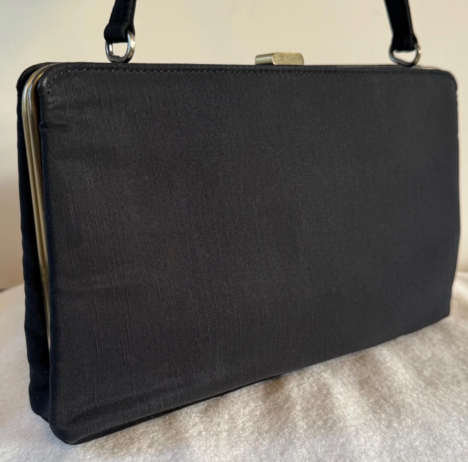 Bolso de Hombro Cartera Vintage Esprit de Corp Años 90 Negro Marco Floral Tono Dorado Foto 4 de 4