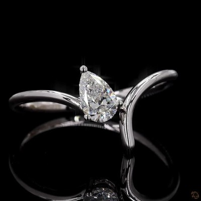 Lab Grown Pear Cut Diamond Promise Rings 9k solid White Gold Ring Gift For Her