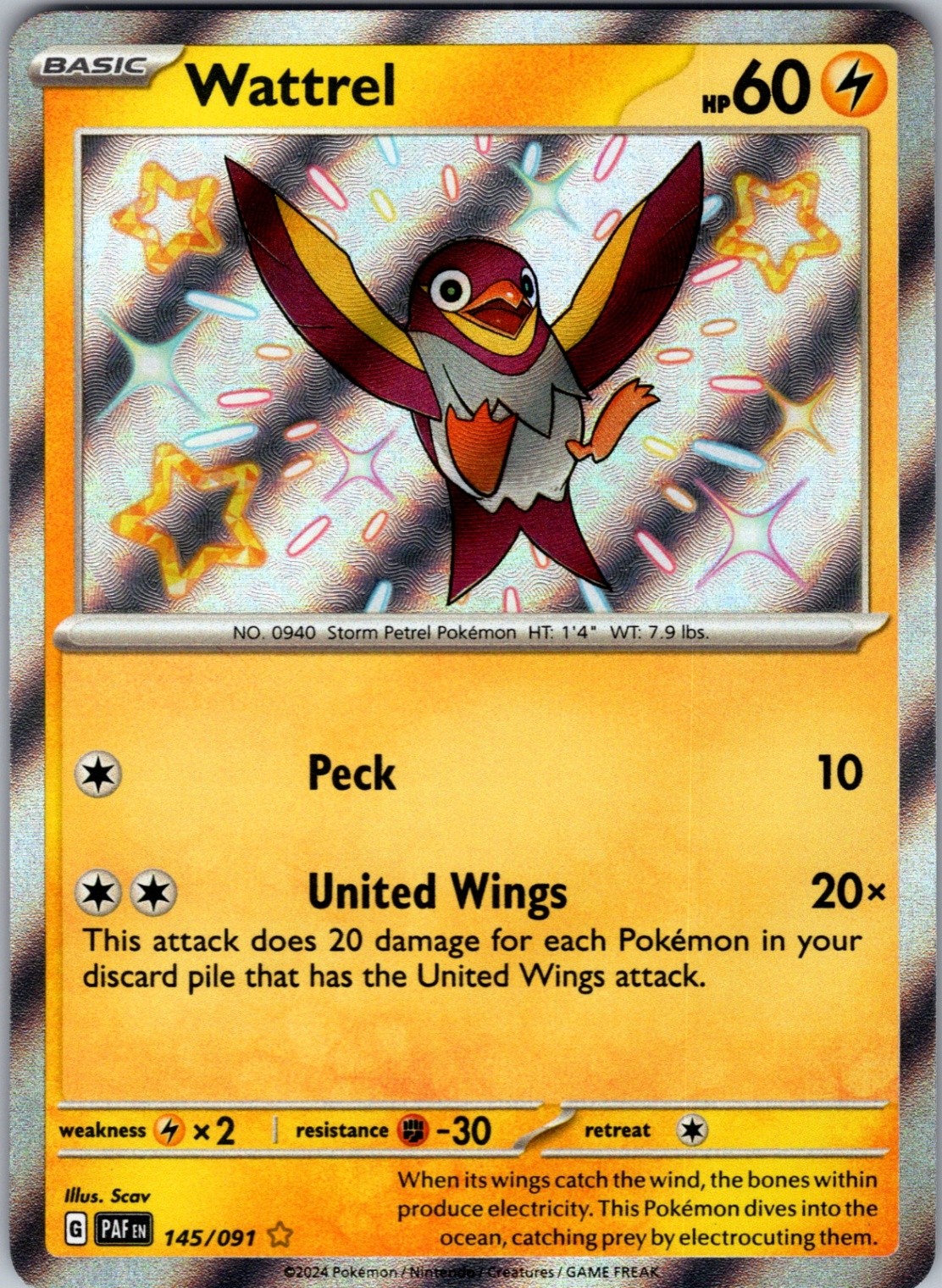 Wattrel 145/091 Shiny Rare Holo SV: Paldean Fates NM