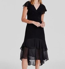 Tommy Hilfiger Women's Black Mixed-Media Flutter-Sleeve Dress Petite Size 0P
