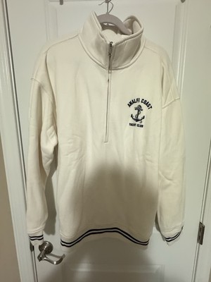 Abercrombie & Fitch Soft A&F Ivory/Navy Half-Zip Fleece Sweatshirt Women L
