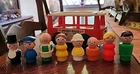 Vintage '69 Fisher Price Little People Mini Bus + 8 Little People Figures USA