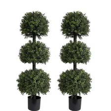 4ft Artificial Outdoor Plants, Triple Boxwood Topiaries,UV Resistant, Faux Tr...