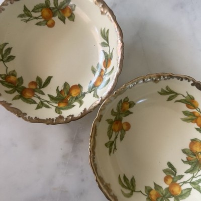 Pair (2) Antique T&V Limoges Fruit Bowls 6.5  Greenleaf & Crosby Gold Rim