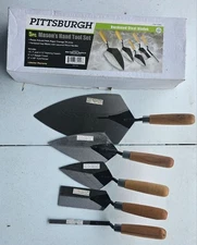 5-Piece Mason’s Hand Tools Set – Hardened Steel Blades & Wooden Handles