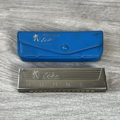Hohner Echo Tremolo Mundharmonika mit original blauem Gehäuse 28 Löcher