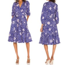 Ulla Johnson Dress Blue Geo Floral Print Bevyn Long Sleeve Midi Dress Size 2