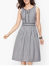 Ladies Talbots Navy Blue Gingham Check Fit & Flare Sleeveless Dress Size 4