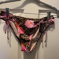 Victoria Secret Animal Print With Floral Design String Bikini Bottoms NWT Med
