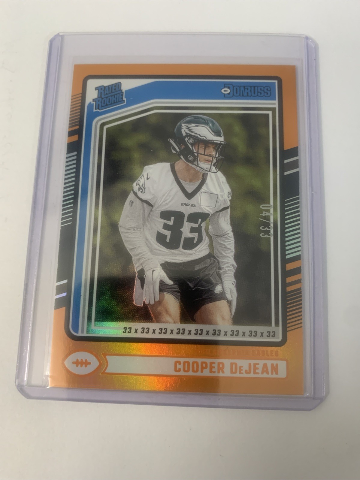 2024 Donruss Rated Rookie COOPER DEJEAN Jersey Number Orange #/33 Eagles RC Iowa