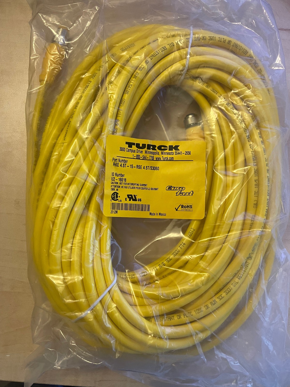 Turck RKE 4.5T-15-RSE 4.5T/S3060, 5-Pin, M12 Cable, 15 Meter (New)