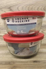 2 Anchor Hocking Tempered Tough 2.5Qt/L Round Mixing Bowl Mix,Bake,Serve,Store