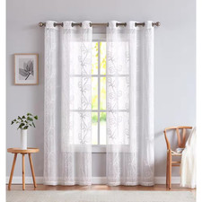 White Floral Grommet Room Darkening Curtain - 38 In. W X 84 In. L Set of 2