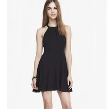 Express Black Fit & Flare Sleeveless Mini Dress with Pleated Details (size 4)