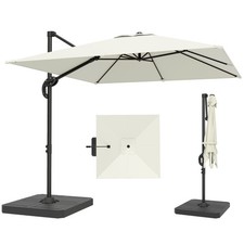 Outsunny 2.4 x 2.4 m Cantilever Parasol w/ Umbrella Weights, Cream White