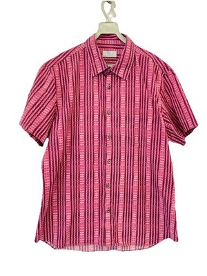 H72# Prada Men's Button Up Shirt Pink Red Striped Geometric