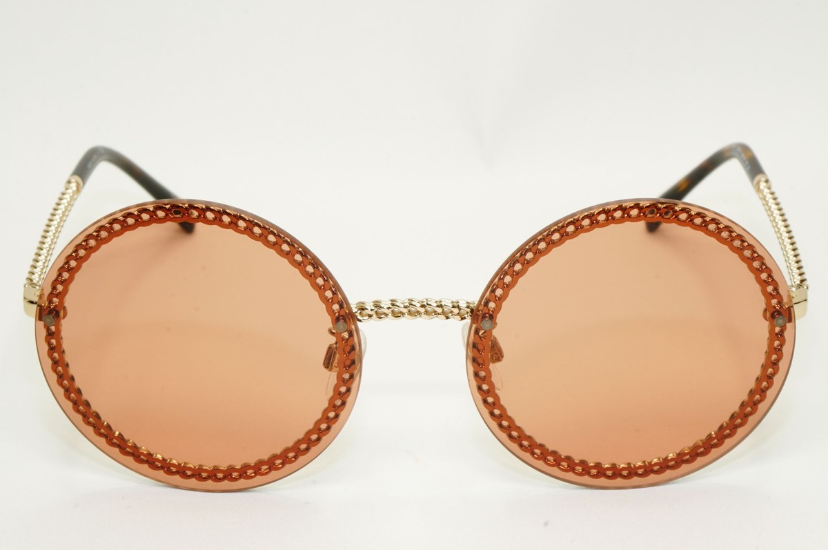 Chanel Sunglasses Chain Round Rimless Metal Gold Brown CH 4245 c