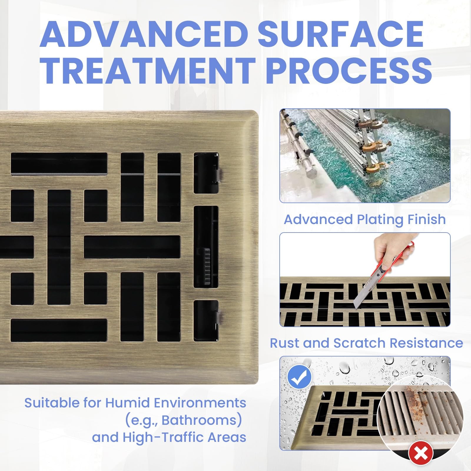 6-Pack 4x10" Heavy Duty Walkable Floor Register Antique Brass Vent Covers