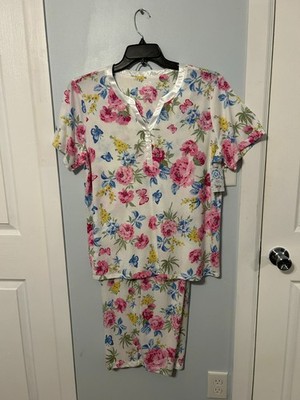 NWT Adonna Womens Crema Butterfly V-Neck Short Sleeve 2-pc. Pajama Set   Size XL