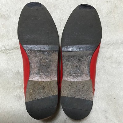 Authentic Vintage Chanel CoCo Button Loafers, Red, Size 37, 23.5cm