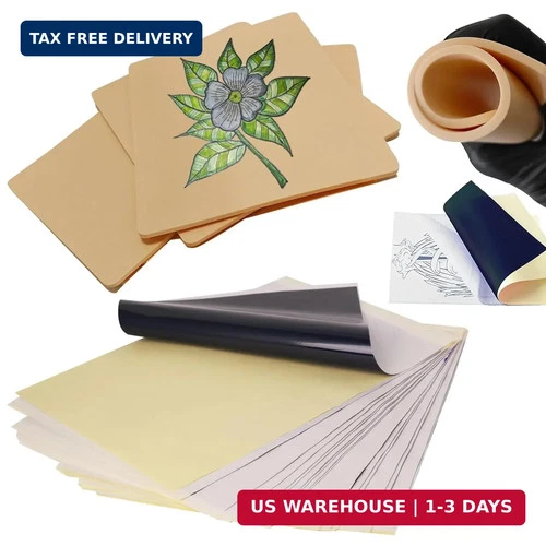 18Pcs Tattoo Practice Skin Kit with Transfer Paper, 3Pcs 3mm Thick Fake Skin and - product listing photo