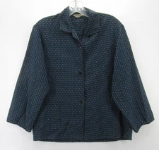 VINTAGE Japanese Shirt Women Medium Blue Teijin Tetoron 60s 70s Button Boxy AOP