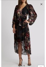 Eliza J Women’s Floral Burnout Long Sleeve High -Low Dress Black Size 8
