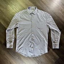 Peter Millar Summer Comfort Men's Blue Check Long Sleeve Button Up Shirt Size M
