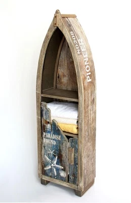 Regal Boot Schrank Bootsform Holz Antik 7309 Maritim Badregal Badschrank Braun - Bild 1 von 4