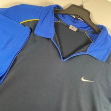 VTG Nike Team Sports Futbol Polo Shirt XXL Blue Gold Accents Performance Men's