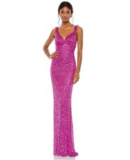 Mac Duggal 5674 Ruffle V-Neck Sequin Dress Fuchsia SIZE 8 NWOT