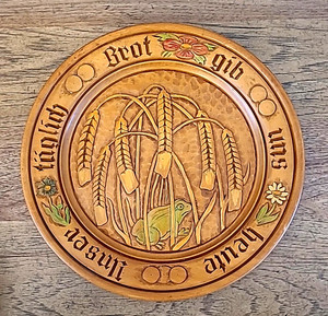 Carved Wood German Bread Plate Wall Hang 11" Unser tägliches Brot gib uns heute