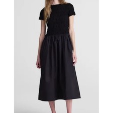NWT Madewell Black Smocked Boatneck Midi Dress Cotton Modal Size Medium
