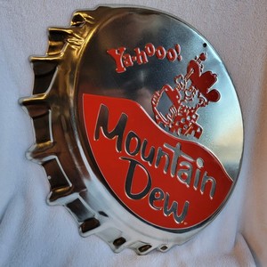 Mountain Dew Bottle Cap Embossed Tin Metal Sign Hillbilly Ande Rooney 16" X 18"
