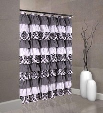 Royale Damask Ruffled Multi-Color Fabric Shower Curtain Size 72 x 72 inch