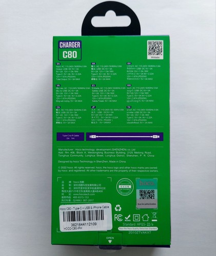Kit chargeur rapide double port Hoco C80 type C + chargeur rapide USB-A 20W PD & QC3.0 - Photo 2 sur 2