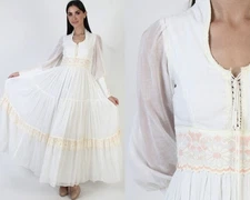 Vtg Gunne Sax Corset Dress Cottagecore Prairie Zipper Slv Boho Wedding Gown 7