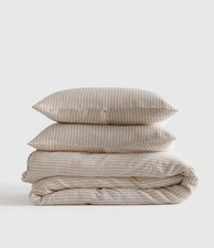 Quince European 100 Linen Duvet Cover Set Full Queen Natural White Stripe