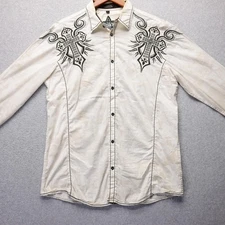 Roar Shirt Mens L White Embroidered Wing Cross Western Y2K Grunge Rock Metal Dad