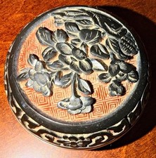 Carved Trinket Box with Lid, Floral Black red...
