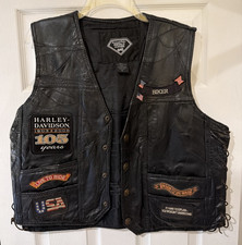 Diamond Plate Genuine Buffalo Leather Biker Vest Filled With Harley Davidson XL
