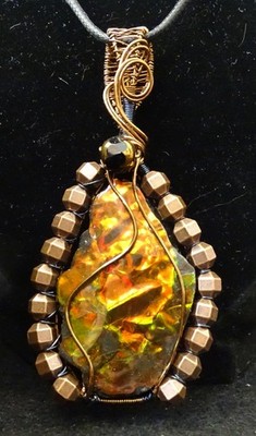 Ammolite in Copper Handmade Wire Wrapped Pendant Canada