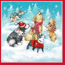 IHR Ideal Home Range Cocktail Napkins 5"x5" Dogs Catching Snowflakes, 20ct