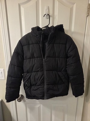 Members Mark Boys Black Puffer Jacket Size 10-12 Fleece Lined Hooded #S2