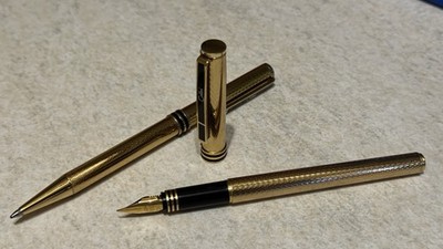 Vintage & Rare COLIBRI Füllfederhalter & Kugelschreiber Set Paar - 22K vergoldet