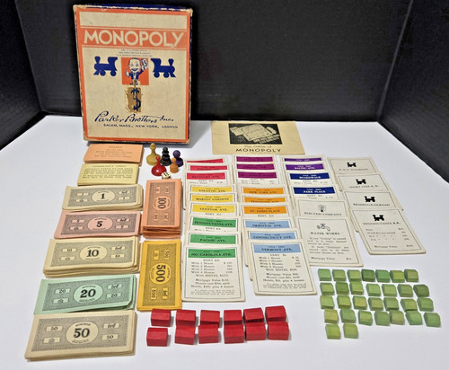 Antique Parker Brothers Vintage 1935 Monopoly Board Game NO Board