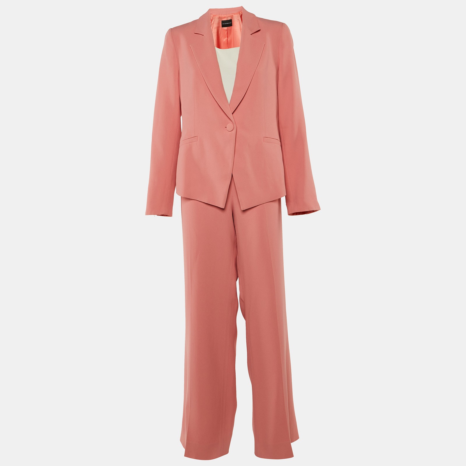 Emporio Armani Pink White Crepe Top and Suit Set with L Trim