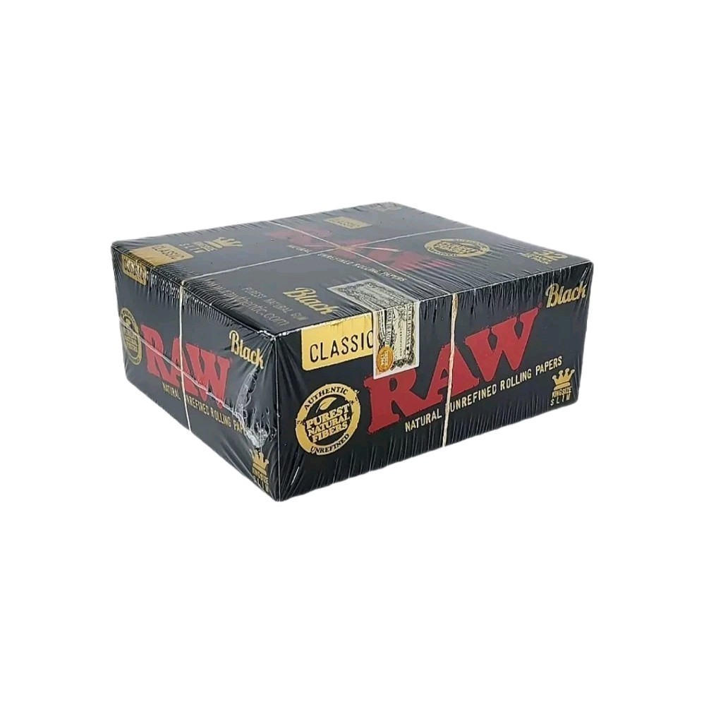 Raw Black Classic King Size Slim Natural Rolling Papers, 50 Packs Box AUTHENTIC 