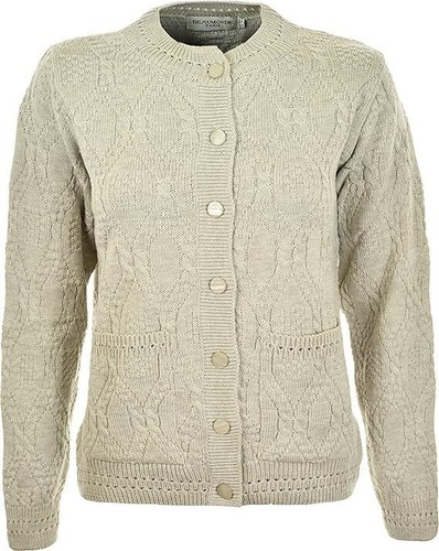 Miss Trendy Womens Ladies Knitted Crew Neck Pocket Front Button Up Aran Cardigan - Picture 8 of 13