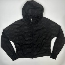 Zyia Active Jacket Womens M Full Zip Black Spellout Hooded Windbreaker